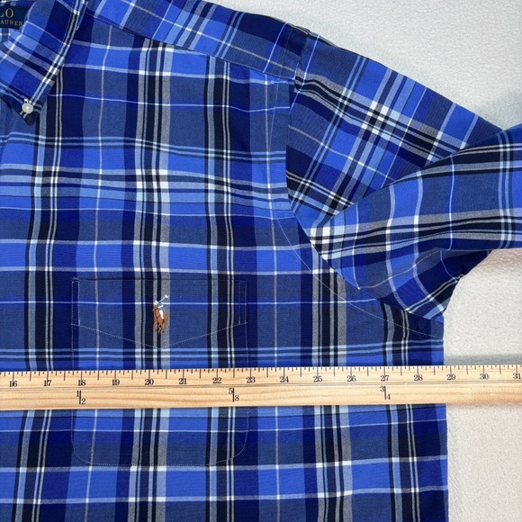 Polo Ralph Lauren‎ Oxford Shirt Men's 2XB Blue Cotton Plaid Pocket Flesh Pony - Picture 9 of 14